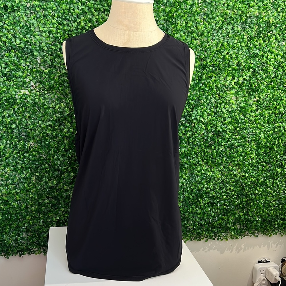 High Neck Racer Back Tank, Half Split Hem